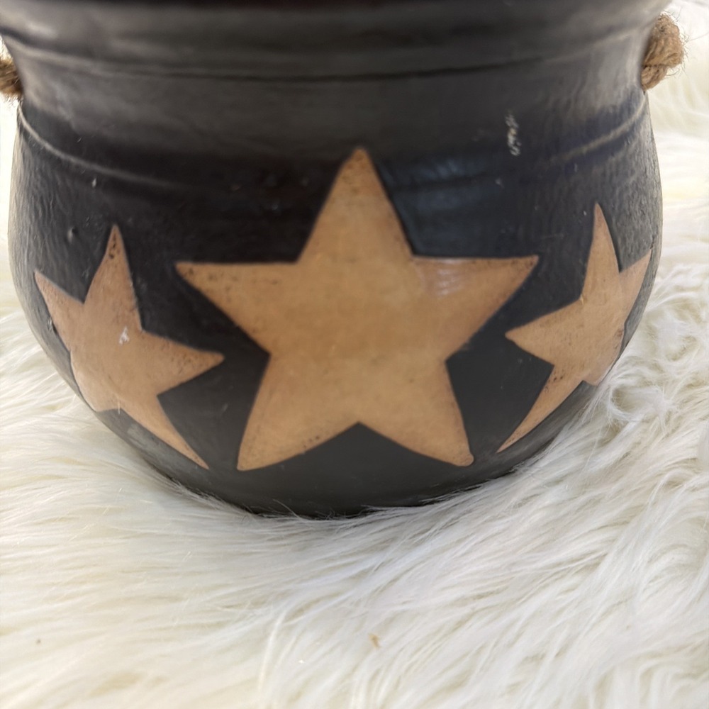 Crock Black Tan StarsArt Pottery, Primitive Utensils Holder, Decor Country 18